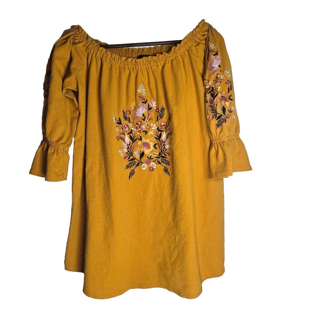 Sportsgirl Yellow Embroidered Off Shoulder Boho Mini Dress Womens XS